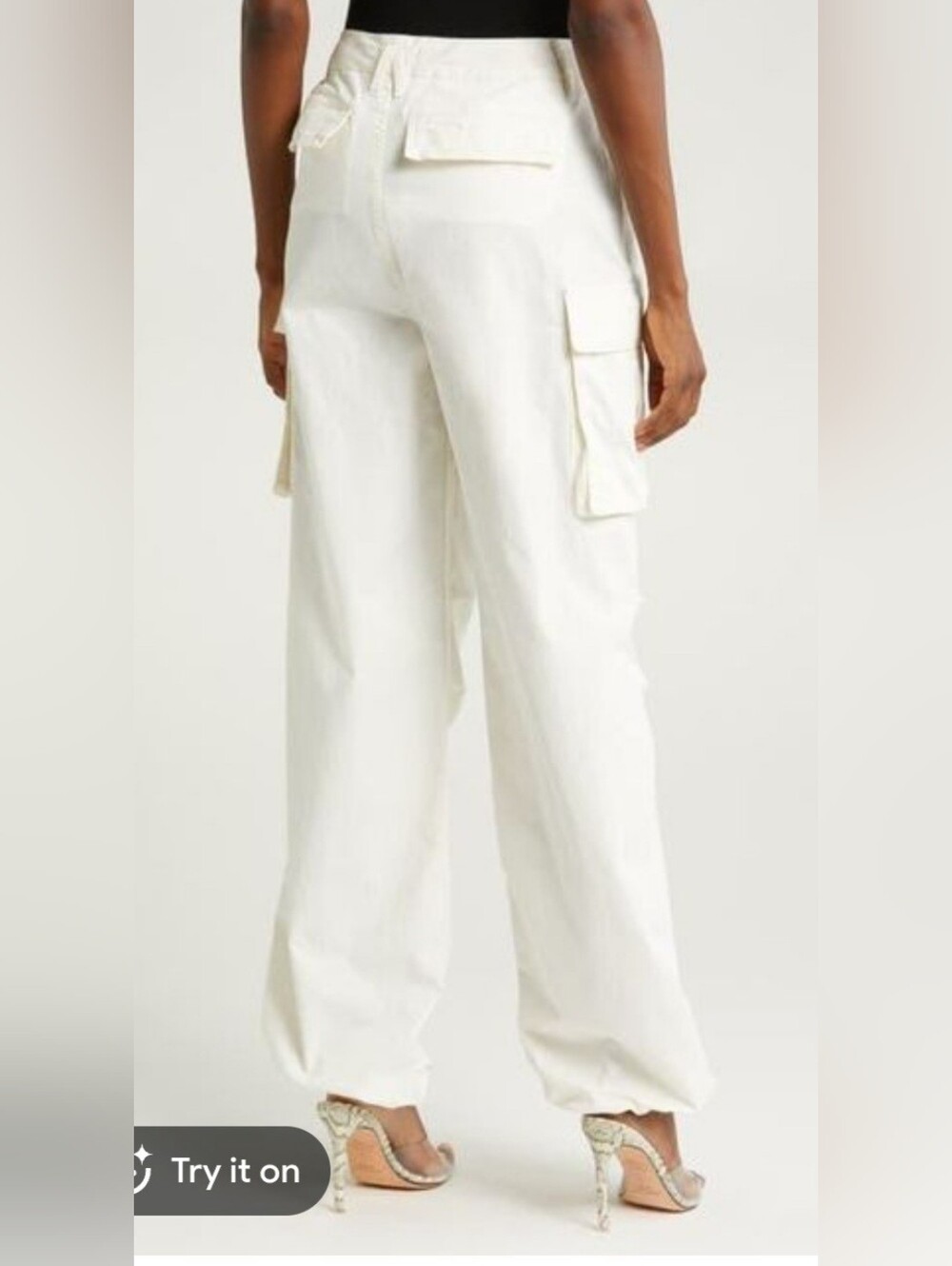 Good American Parachute Cargo Pant Cloud White Sz 2=6/8 $139 Adjustable Ankles